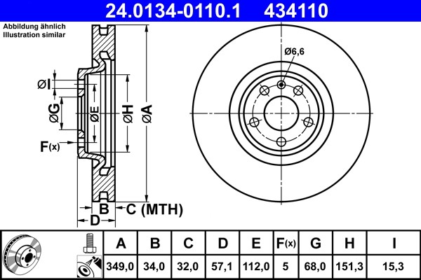 ATE 24.0134-0110.1 Brake Disc for Audi, VW