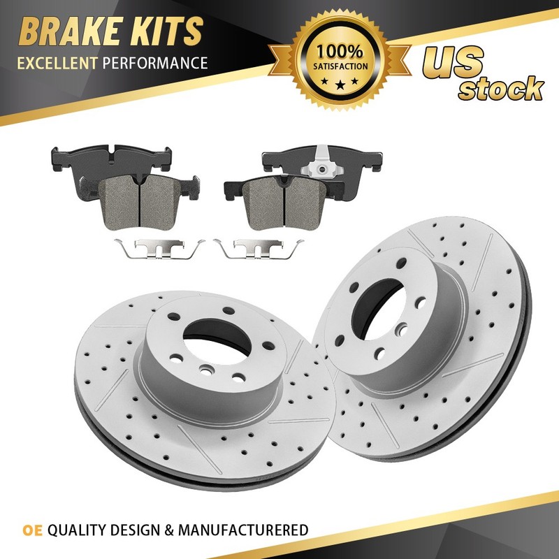 Front Drilled Slotted Brake Rotors Ceramic Pads w/ Hardware for BMW 328i 2012-16