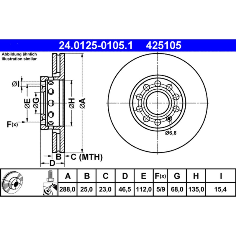 Volkswagen Passat ATE Front Disc Brake Rotor 425105 4A0615301D