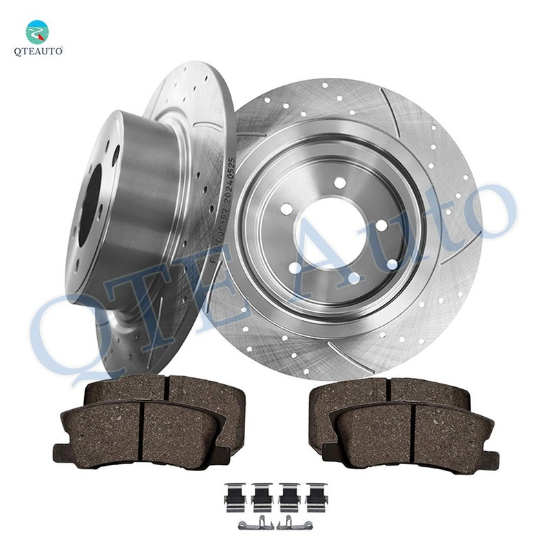 6 Rear 302 Drilled Slotted Brake Rotors-Brake Pad For 2007-2010 Chrysler Sebring