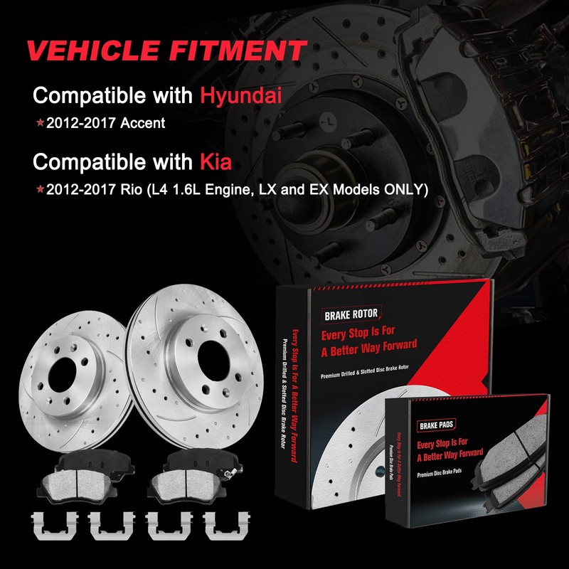 Front Drilled Disc Rotors & Brake Pads for 2012-2017 Hyundai Accent Kia Rio 1.6L gallery