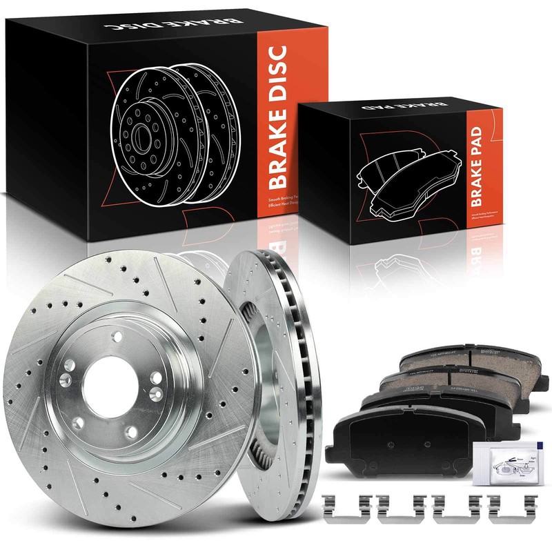 Front Drilled Brake Rotors & Ceramic Brake Pads for Hyundai Genesis Coupe 10-16
