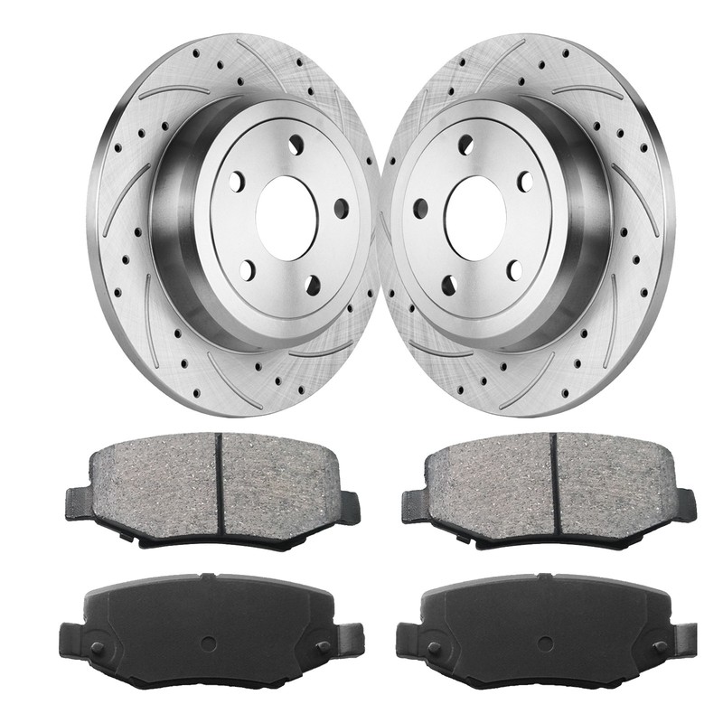 12.44” REAR Drilled Rotors Ceramic Brake Pads for 2007 – 2018 Jeep Wrangler JK