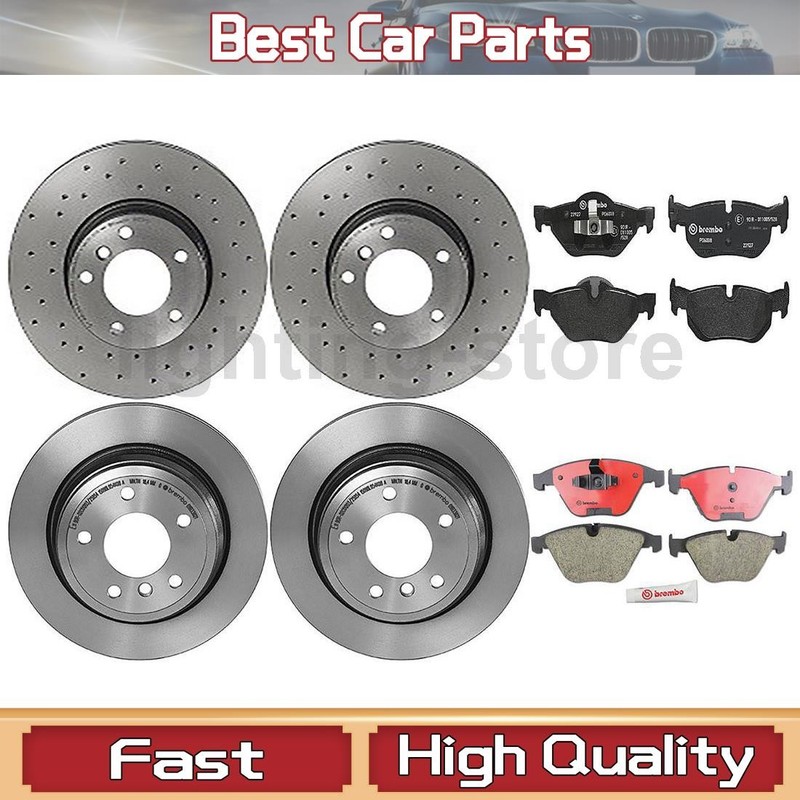 Front Rear Disc Brake Pad Set Disc Brake Rotor 6X Brembo For BMW 328xi 2007 2008