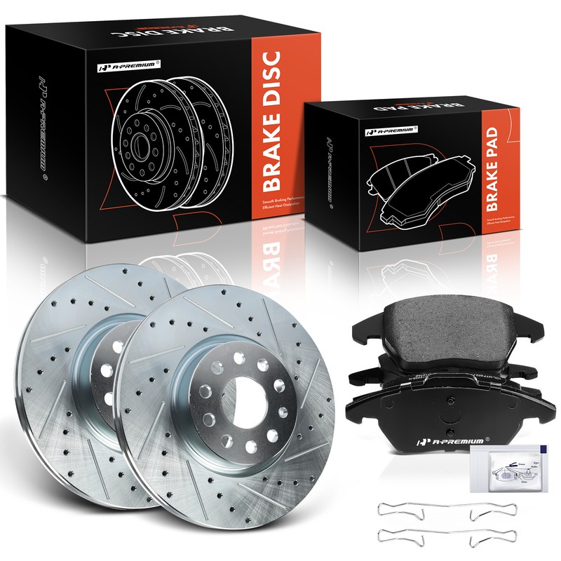 A-Premium Front Drilled Brake Rotors & Ceramic Pads for Volkswagen Jetta 05-18