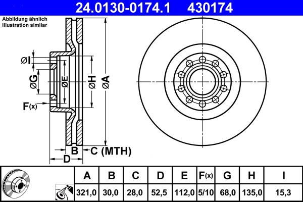 ATE 24.0130-0174.1 Brake Disc for Audi