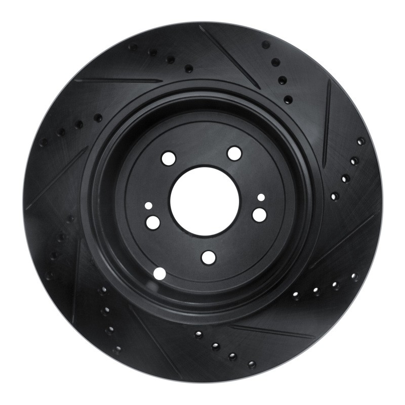R1 Fits 18-25 Genesis G70 Rear Left Drilled & Slotted Black Brake Rotor