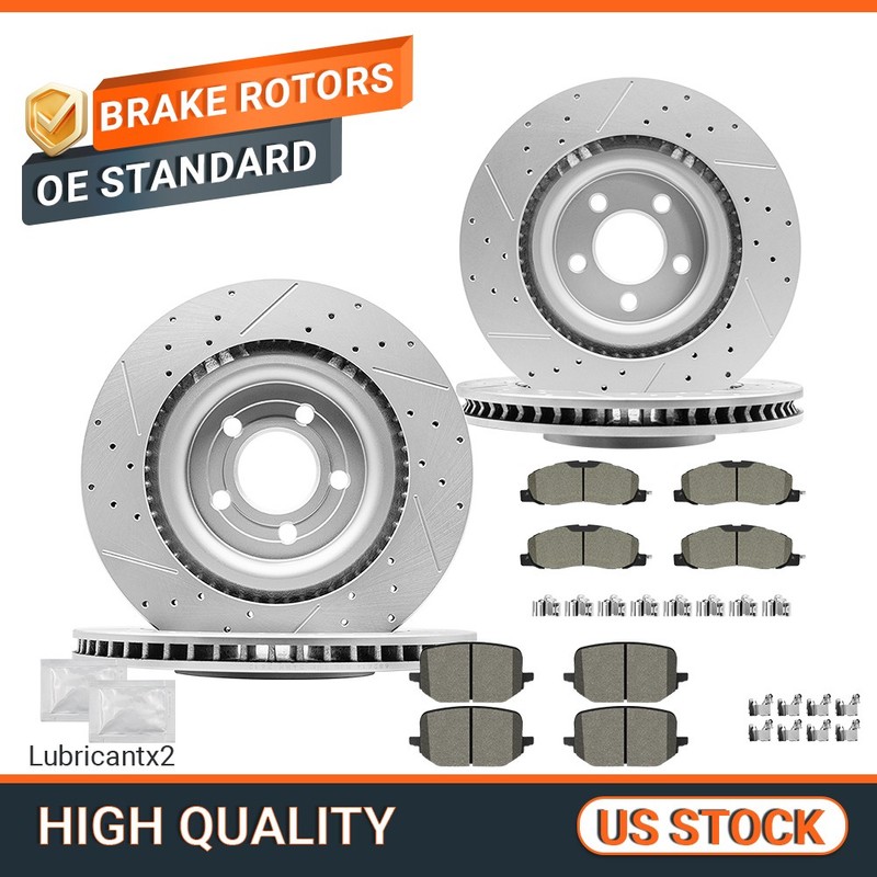 Front + Rear Drilled Brake Rotors Brake Pads for 2020-2024 2025 Lincoln Aviator