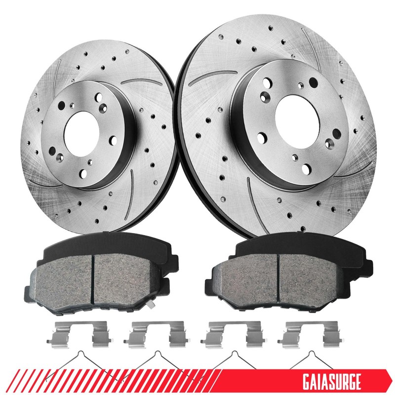 Front Drilled Rotor Ceramic Brake Pads for 2008 2009 2010 2011-2017 Honda Accord
