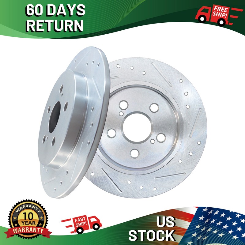 REAR Drilled and Slotted Disc Brake Rotors for Toyota Corolla Matrix Vibe Prius