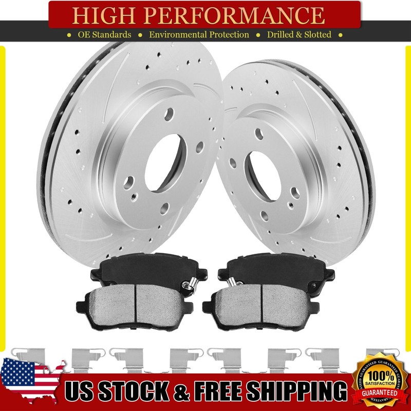 Front Drilled and Slotted Brake Rotors & Pads for 2011-2018 2019 Ford Fiesta 1.6