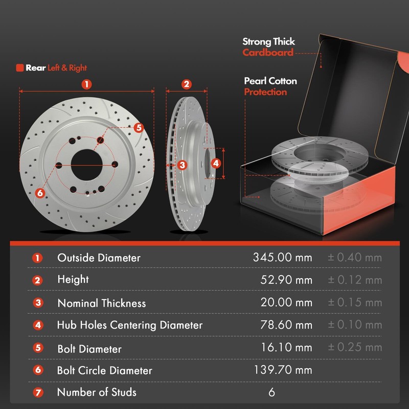 Drilled Brake Rotors + Ceramic Brake Pads for Chevy Silverado 1500 LTD GMC Rear gallery