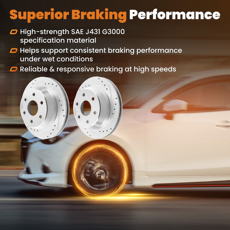 Rear Drilled Brake Rotors+Ceramic Pads for Cadillac Escalade 2002-2006 S-55084 gallery