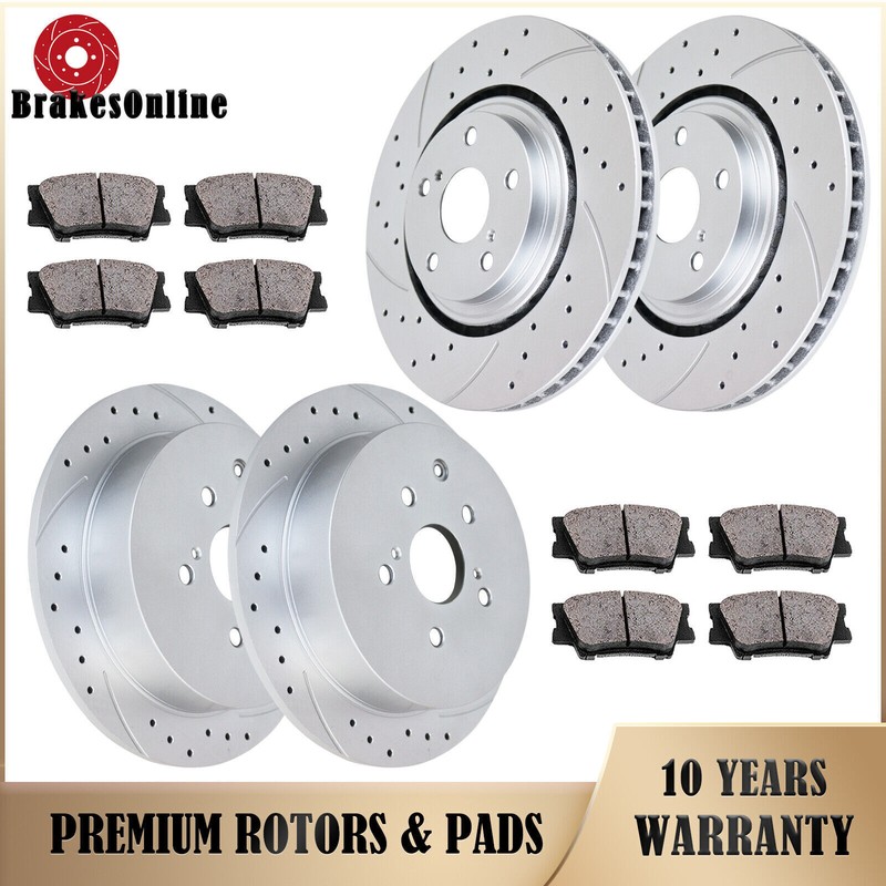 Front Rear Brake Rotors Pads for Toyota Highlander 2014 2015-2019 Slotted Brakes