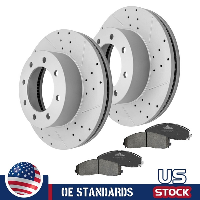 4WD For Ford F-250 F-350 F-450 Super Duty Front Disc Rotors Ceramic Brake Pads