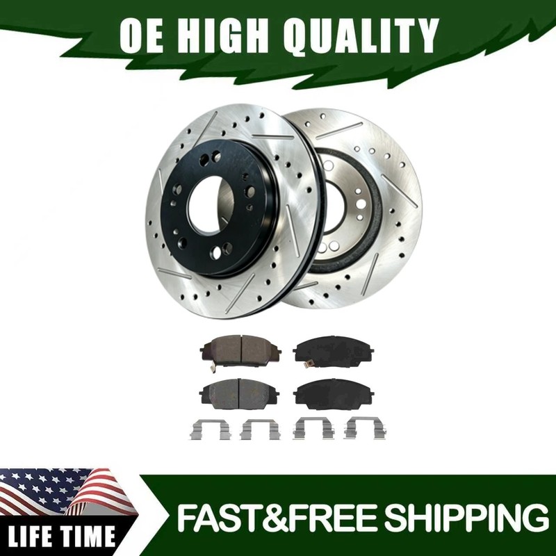 Front Drilled Slotted Rotors Brake Pads for Acura CSX Honda Civic 2008 2009 2010