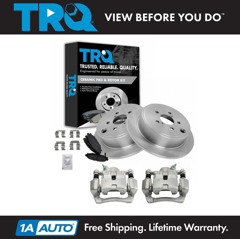TRQ Rear Brake Pads Calipers & Rotor Kit For 09-13 Subaru Forester 08-14 Impreza