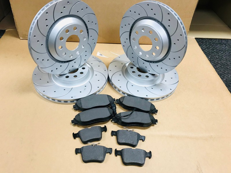 DRILLED GROOVED PERFORMANCE BRAKE DISCS PADS SET FRONT REAR NSF OSF NSR OSR gallery