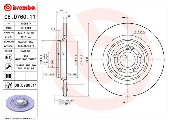 Brembo 08.D760.11 Brake Disc for Mercedes-Benz