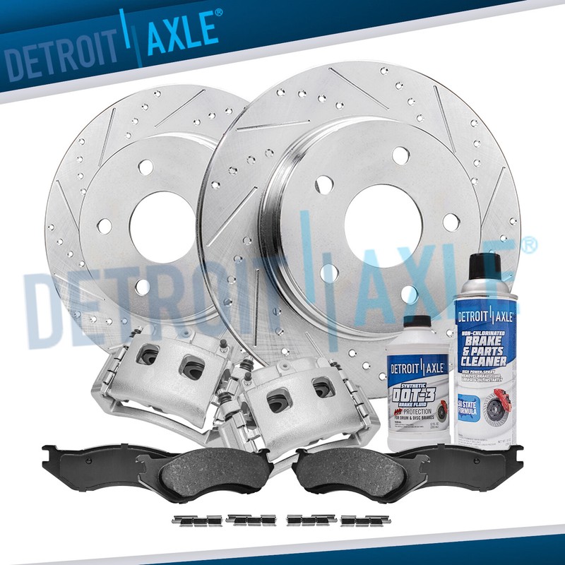 Front Drilled Rotors + Brake Calipers & Brake Pads for Dodge Ram 1500 Durango