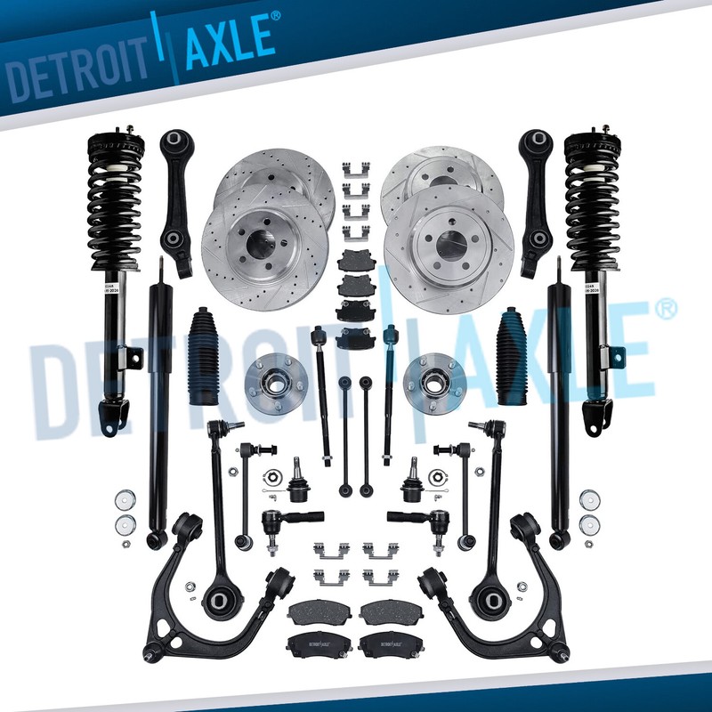 Front Rear DRILLED Rotors Brake Pads + Suspension Kit for Dodge Charger Magnum