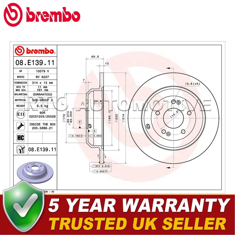 Brembo Rear Brake Discs Fits Genesis Stinger G70 2.0 2.2 CRDi 3.8 + Other Models