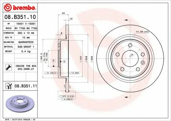 BREMBO Rear Axle BRAKE DISCS + PADS SET for VAUXHALL ZAFIRA Mk III 1.4 2011-on gallery