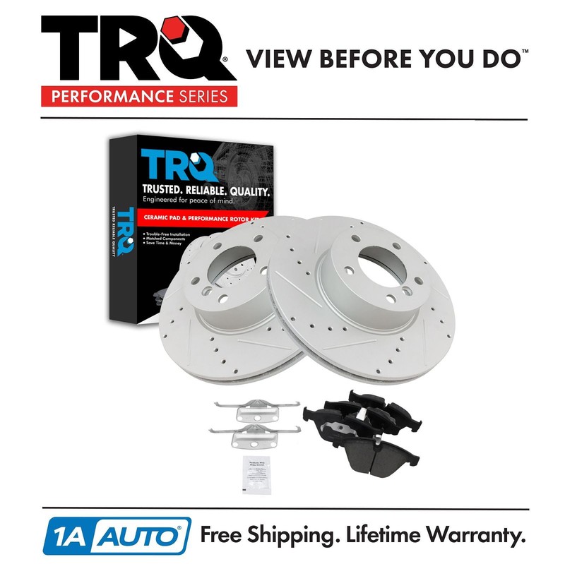 TRQ Front Ceramic Brake Pad Performance Drilled Slotted Coated Rotor Kit