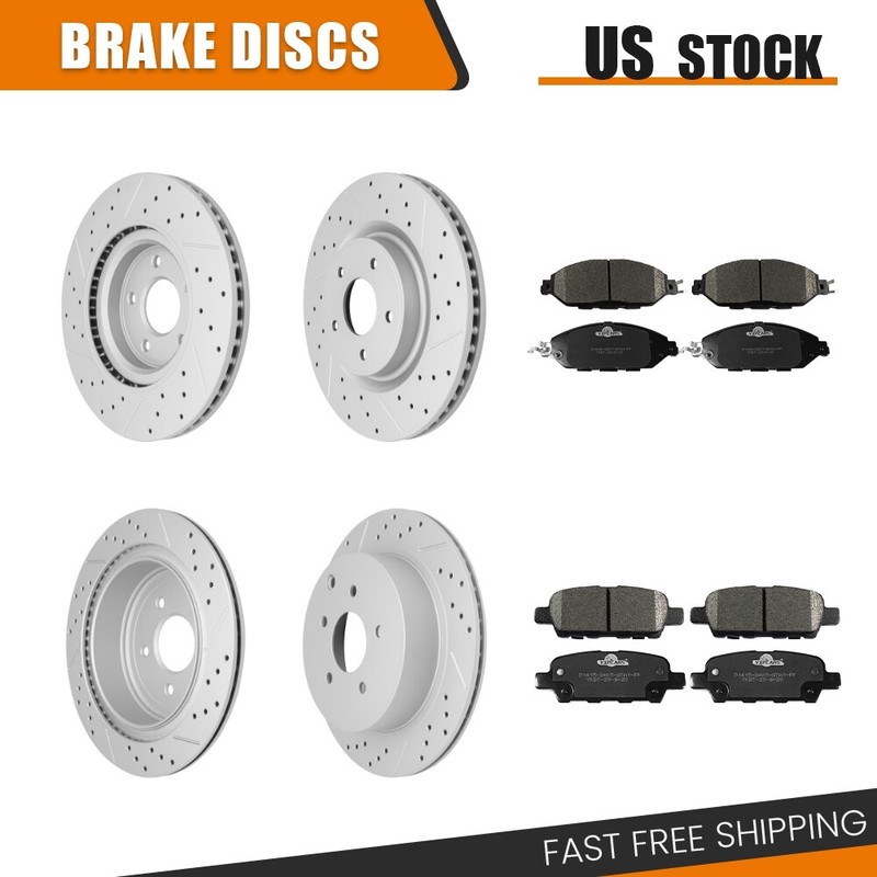 Front Rear Drilled Rotors+Brake Pads for Nissan Murano Pathfinder Infiniti QX60