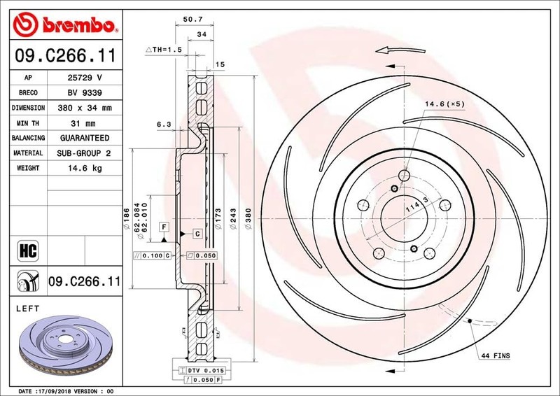 Disc Brake Rotor-Premium UV Coated OE Equivalent Rotor Brembo 09.C266.11