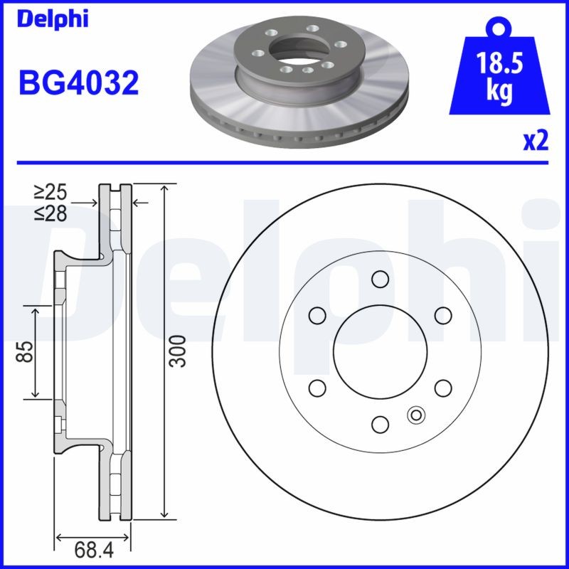 Delphi BG4032 Brake Disc for Mercedes-Benz, VW