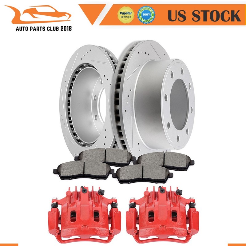 Rear Brake Calipers Rotors Ceramic Pads For 2000-2004 Ford F-250 F-350