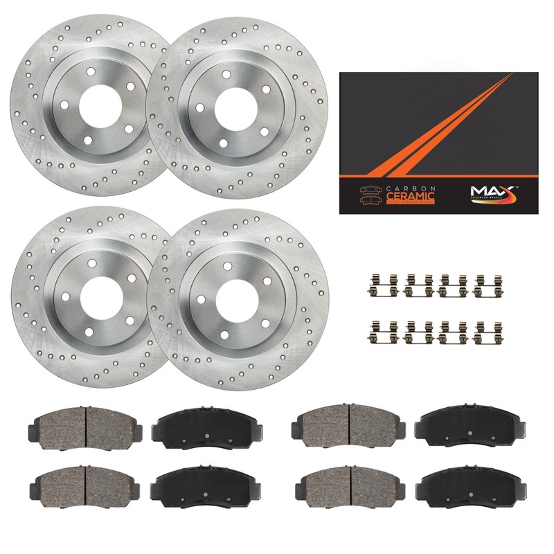 Front & Rear Drilled Brake Rotors + Pads for 2017 2018 2019-2021 Honda CR-V