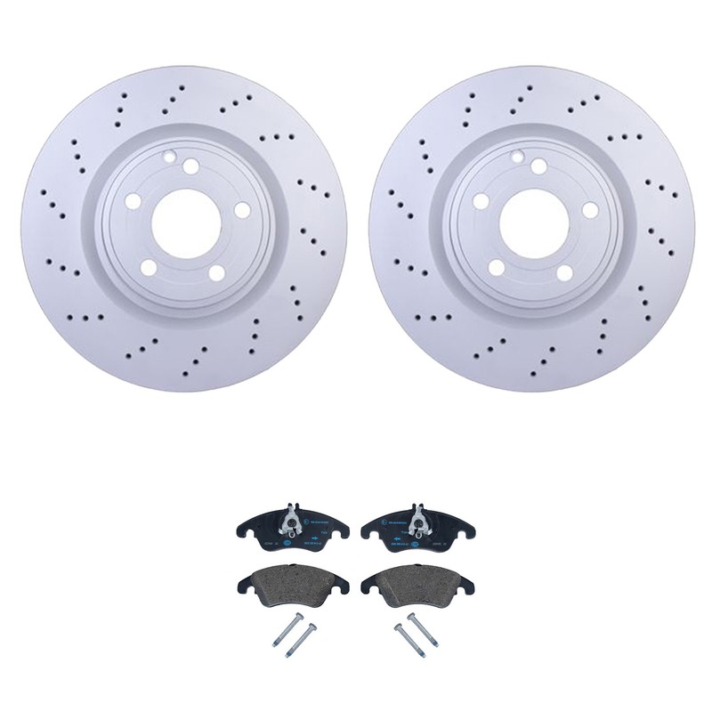 Hella Pagid Front 344mm Rotors Low-Met Disc Brake Pad Kit For R172 SLK250 SLK350