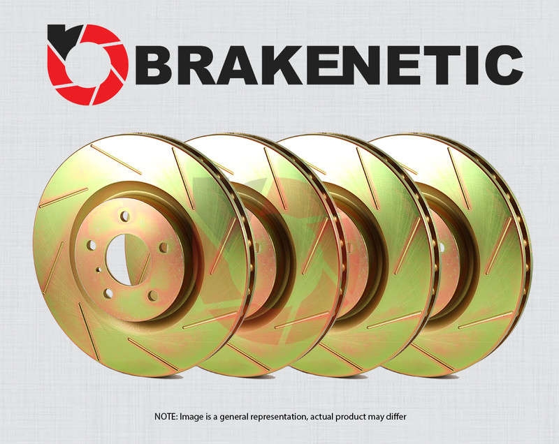 FRONT + REAR BRAKENETIC Sport Slotted Brake Disc Rotors BSR79456