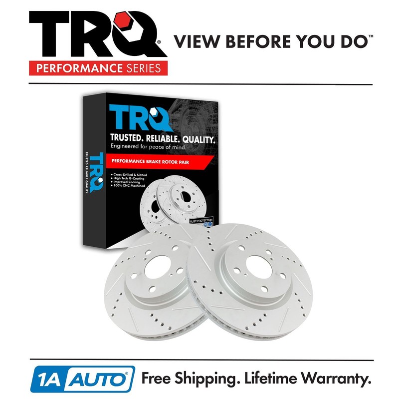 TRQ Performance Drilled Slotted Front Coated Brake Rotor Pair Set for Lexus