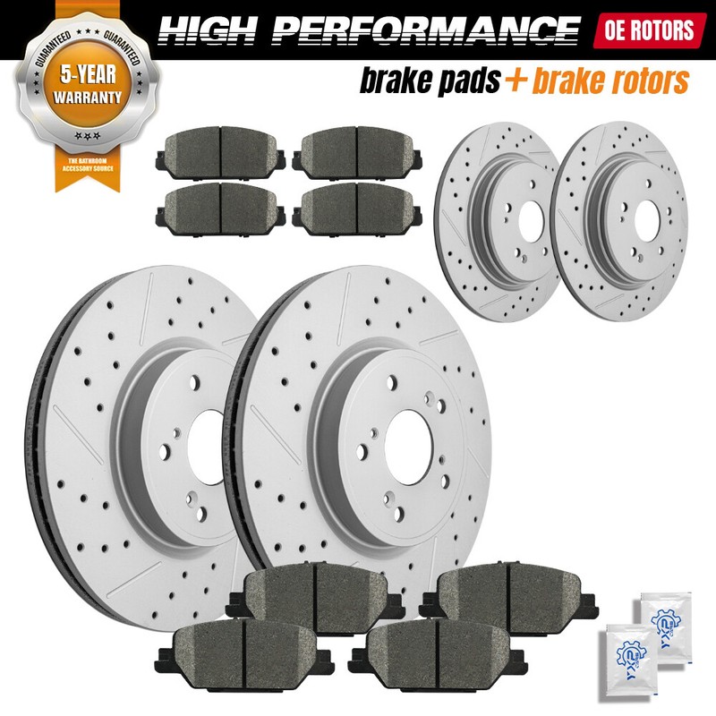 Front Rear Drilled Disc Brake Rotors Ceramic Pads Kit For Honda CR-V 2017- 2022