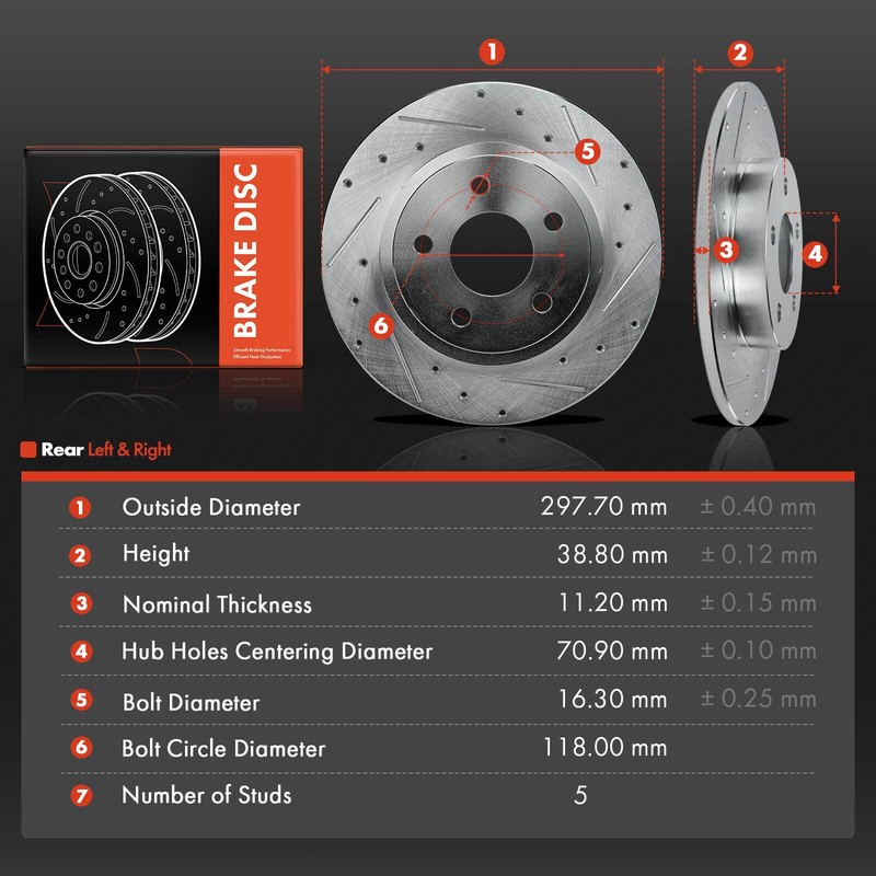 2pcs 297.7mm Rear Drilled Brake Rotors for Cadillac Seville 98-04 Buick Pontiac gallery