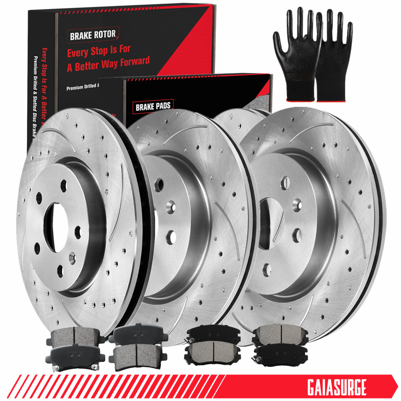 Front Rear Drilled Brake Rotors + Ceramic Brake Pads For 2014-2020 Chevy Impala