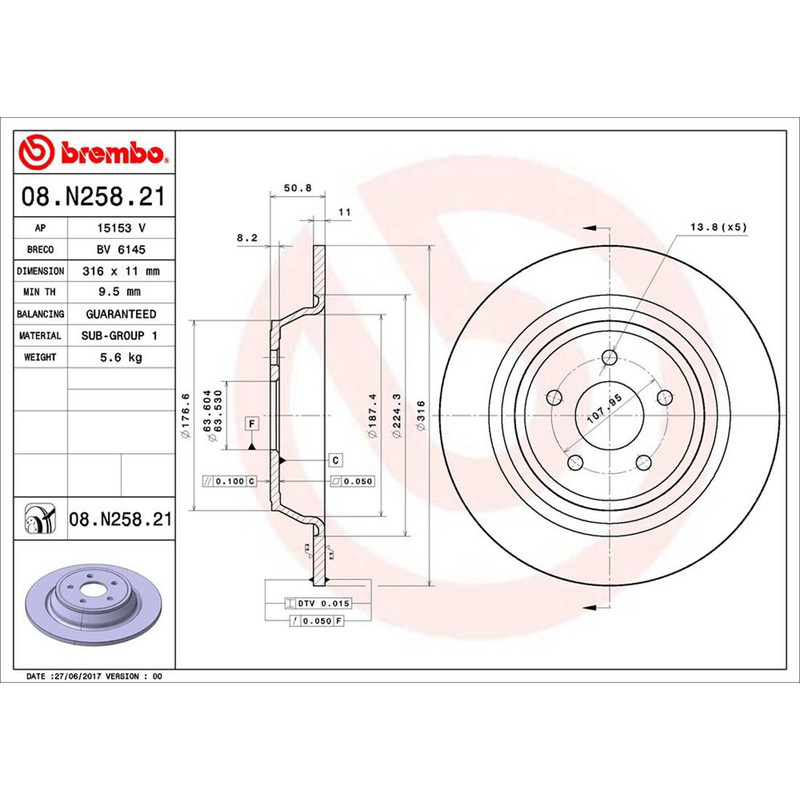 Brembo Rear Brake Kit Disc Rotors Ceramic Pads For Escape Fusion Lincoln MKC MKZ gallery