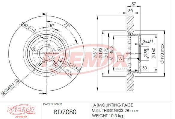 Remax BD-7080 Brake Disc for Subaru