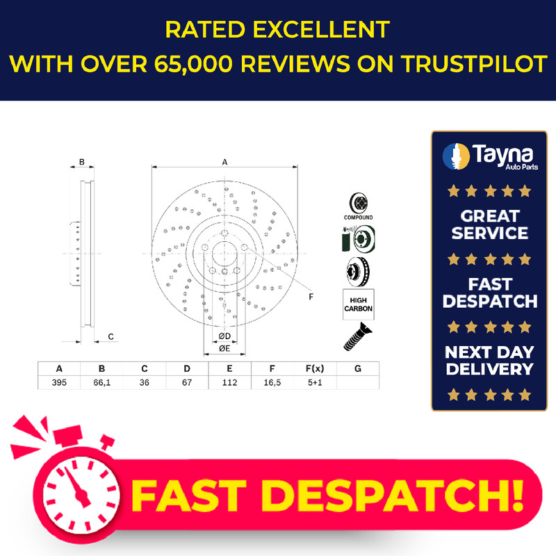 Brake Disc Single Vented fits BMW X5 M50d G05 3.0D Front Right 2018 on B57D30C