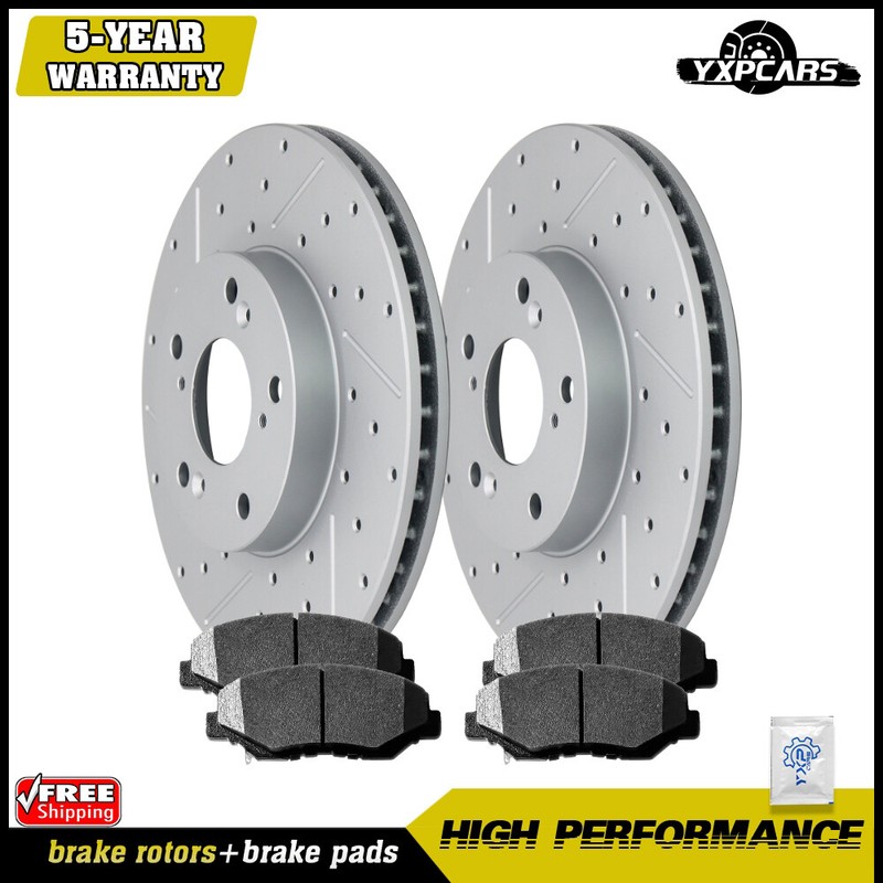 Front Drilled Rotors + Ceramic Brake Pads for Honda Civic Element Accord CR-V