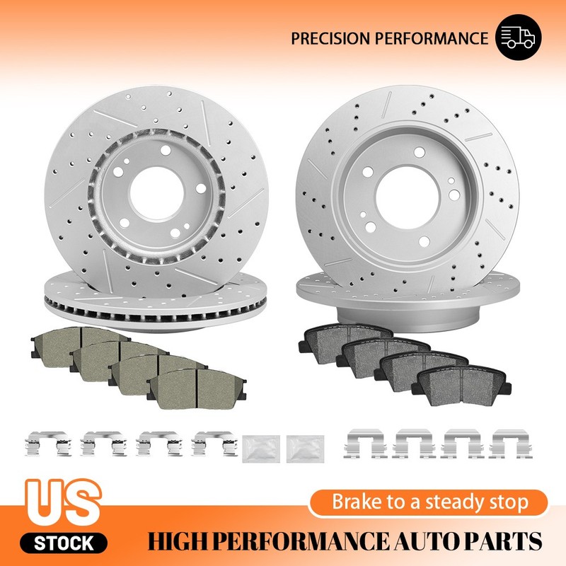 Front & Rear Premium Drilled Disc Brake Rotors & Ceramic Pads for Kia Soul Venue