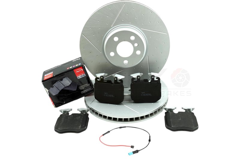 FOR BMW 740i M SPORT G11 G12 FRONT BRAKE DISCS APEC BLACK PADS & SENSOR 374mm