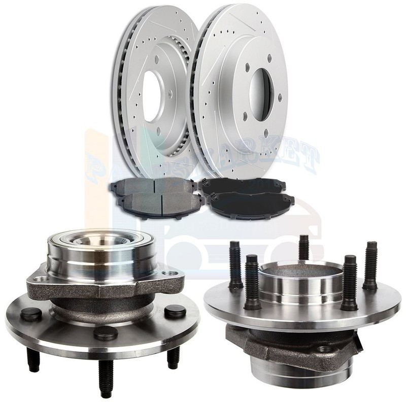 Ceramic Pads + Brake Disc Rotors With Wheel Hub For 97-00 Ford F-150 Front 2+4+1
