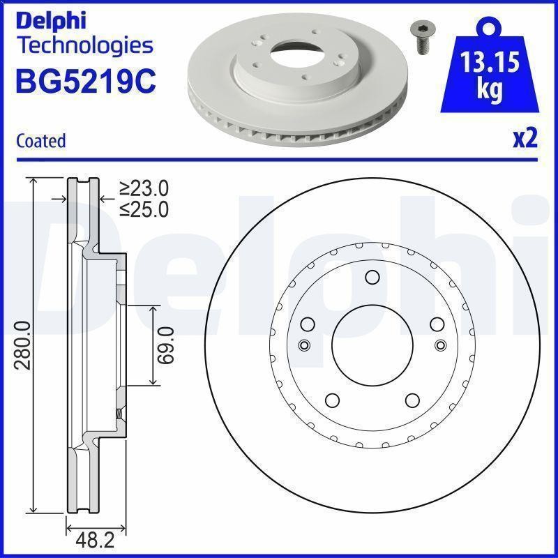 2X brake disc DELPHI BG5219C for Hyundai Kona (SX2) 1 2023-