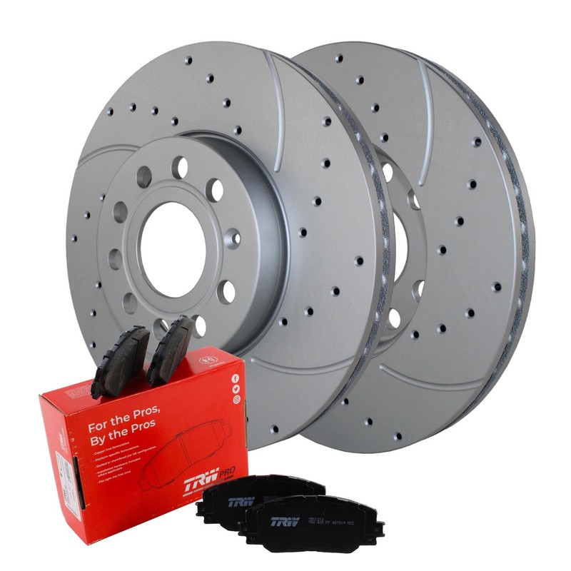 Front Brake Kit 288mm Drilled Disc Rotors & TRW Low-Met Pads For A3 e-Golf Jetta
