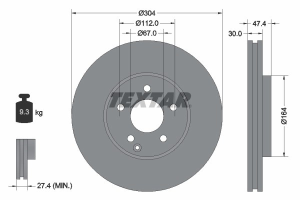 2X 92152105 Textar Brake Disc for Mercedes Benz