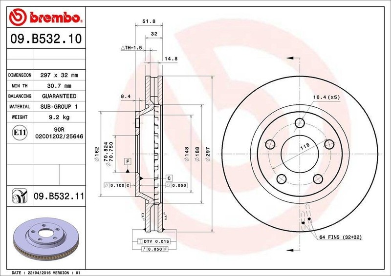 Front Rotor Fits 2005-2009 Buick LaCrosse 09.B532.11